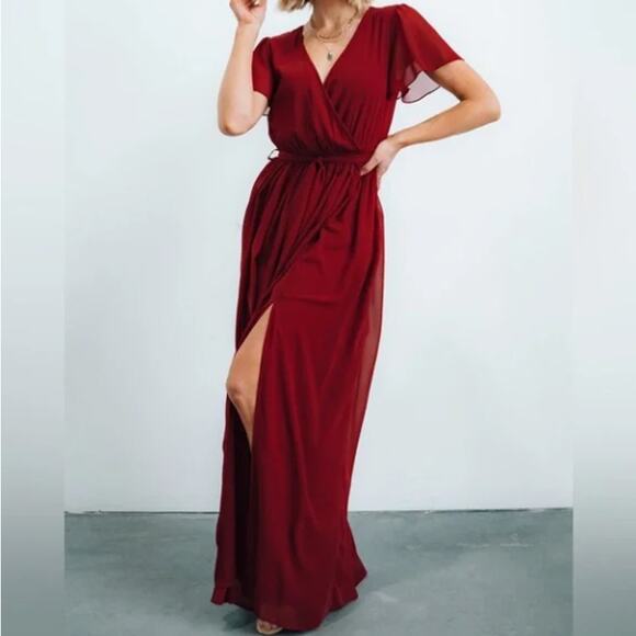 BALTIC BORN Kristina Maxi Dress Chiffon Burgundy Red Sz M NWT {KK5} - Picture 3 of 6